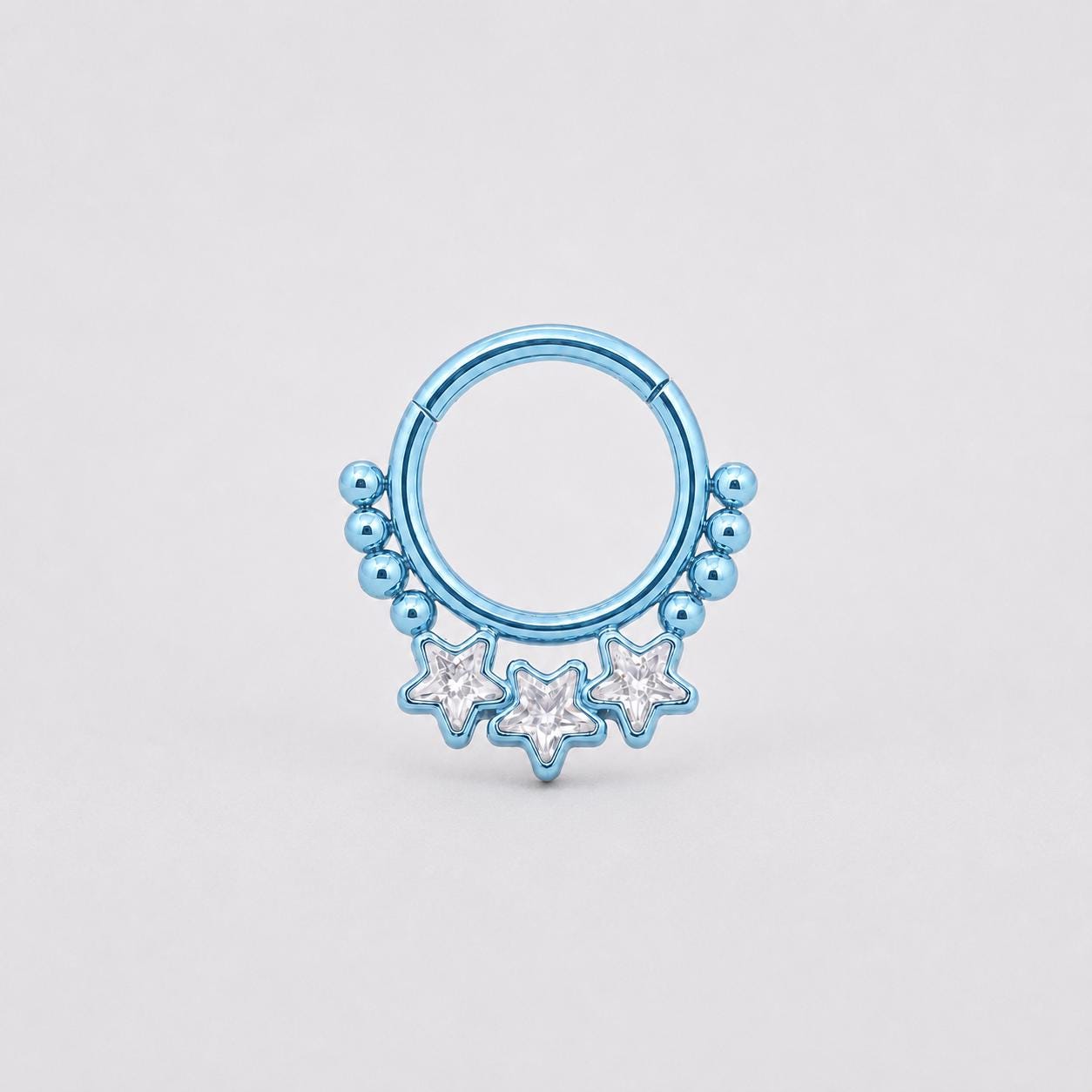 ASTM F136 Titanium Triple Star Septum Ring｜16G Hinged Clicker｜Sparkling CZ Daith Jewelry｜Hypoallergenic｜Helix Conch Rook - Image 7
