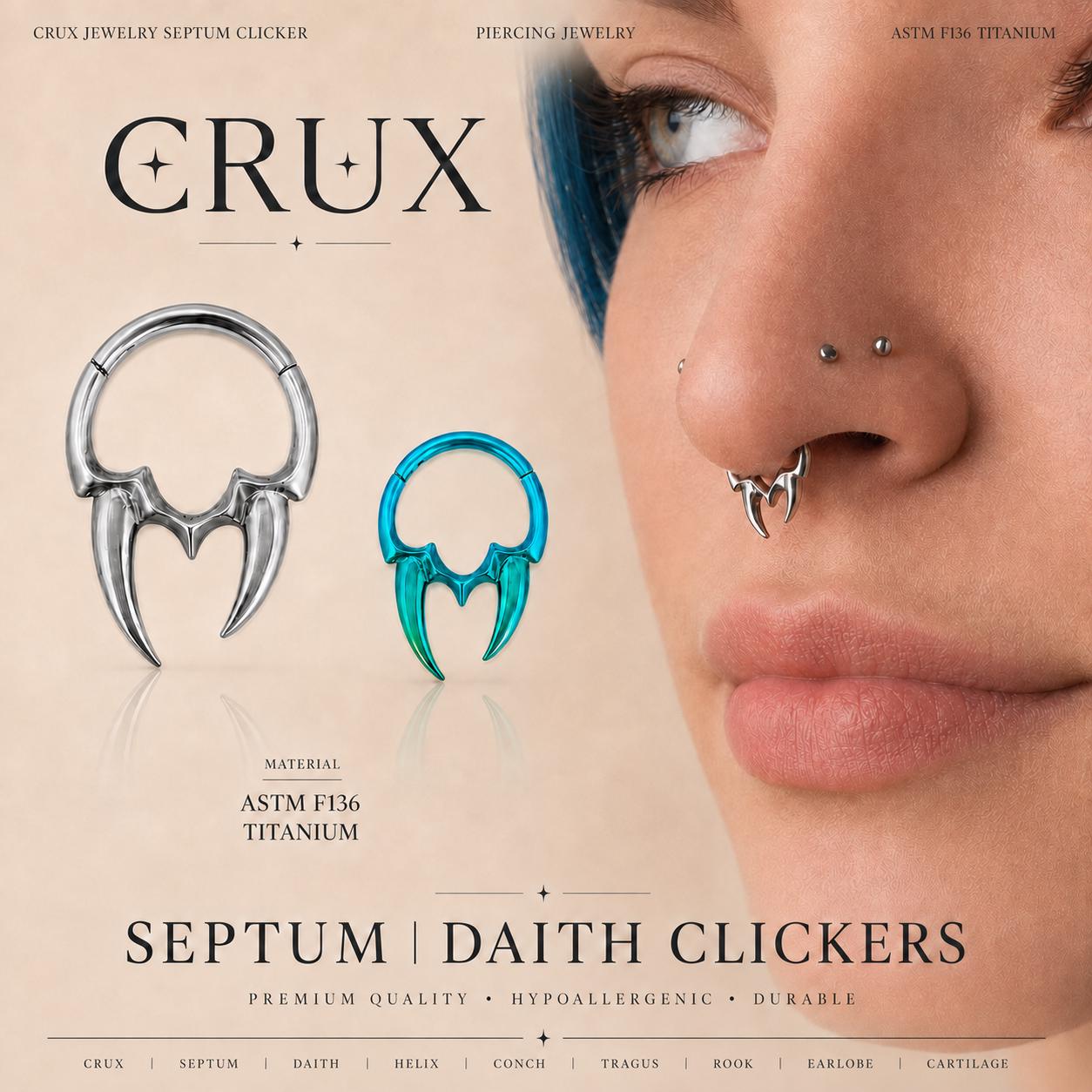 16G Titanium Vampire Fang Clicker Ring | Gothic Septum Daith Helix Cartilage Hoop Piercing Jewelry Halloween Gift for Her/Him