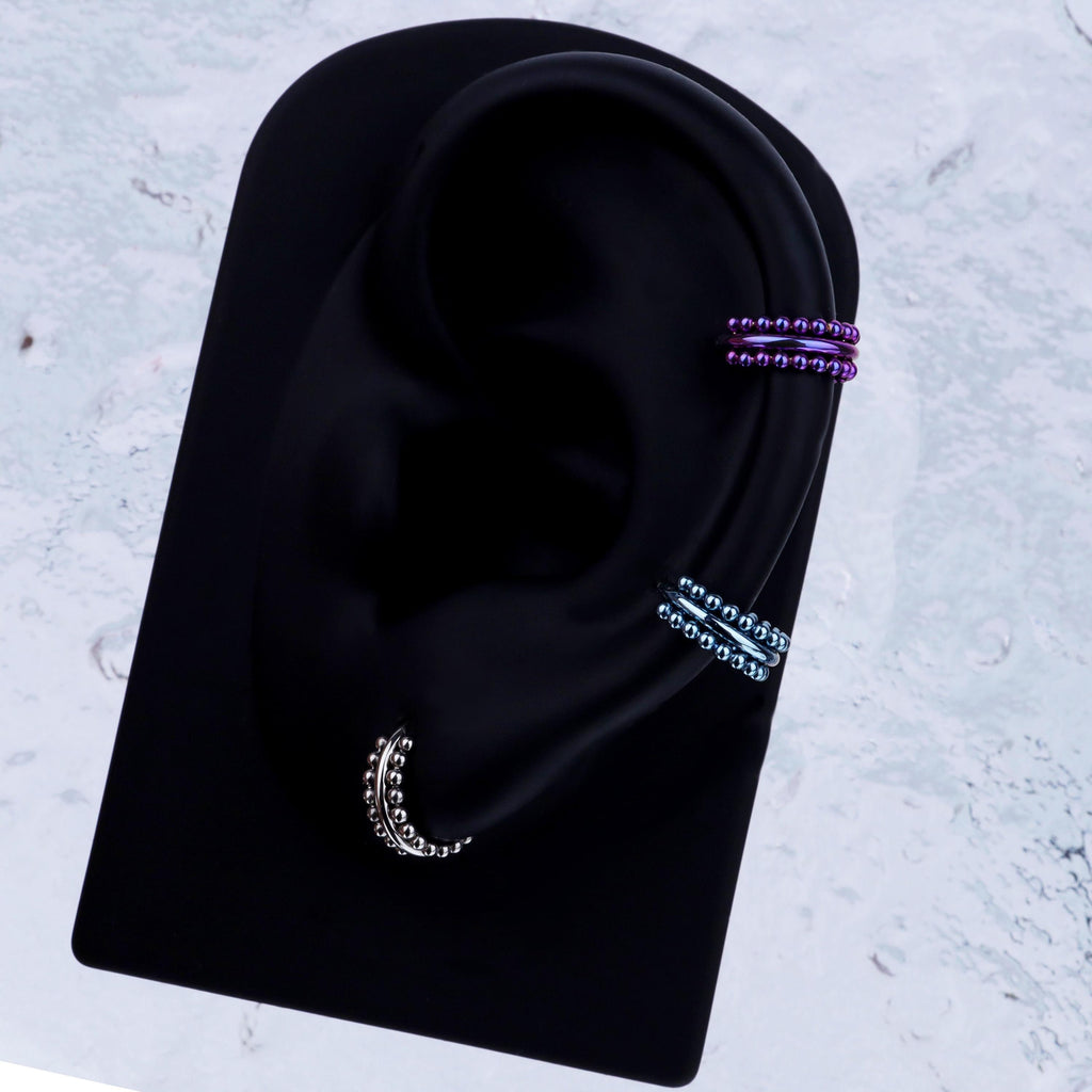 ASTM F136 Titanium Double Hoop Beaded Septum Ring｜16G Hinged Clicker｜Stacked Bead Daith Jewelry｜Hypoallergenic｜Helix Conch Rook Cartilage - Image 5