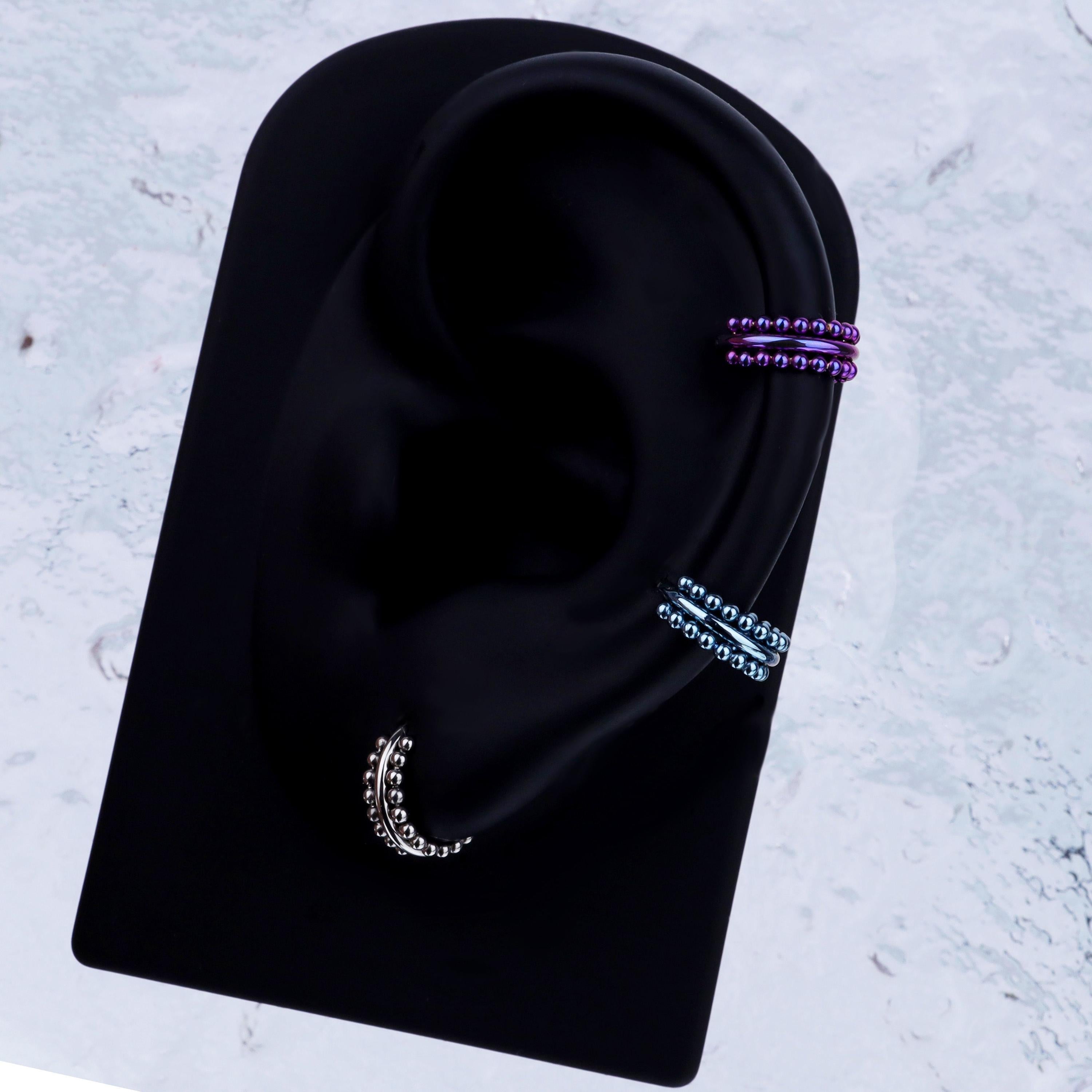 ASTM F136 Titanium Double Hoop Beaded Septum Ring｜16G Hinged Clicker｜Stacked Bead Daith Jewelry｜Hypoallergenic｜Helix Conch Rook Cartilage - Image 5
