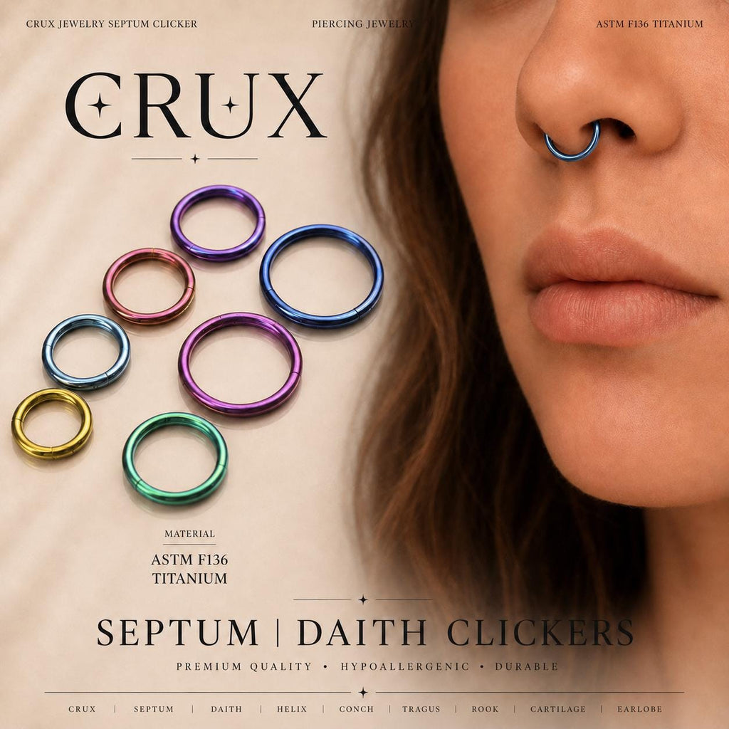 ASTM F136 Titanium Double Hoop Septum Ring｜16G Hinged Clicker｜Minimalist Stacked Daith Jewelry｜Hypoallergenic｜Helix Conch Rook Cartilage