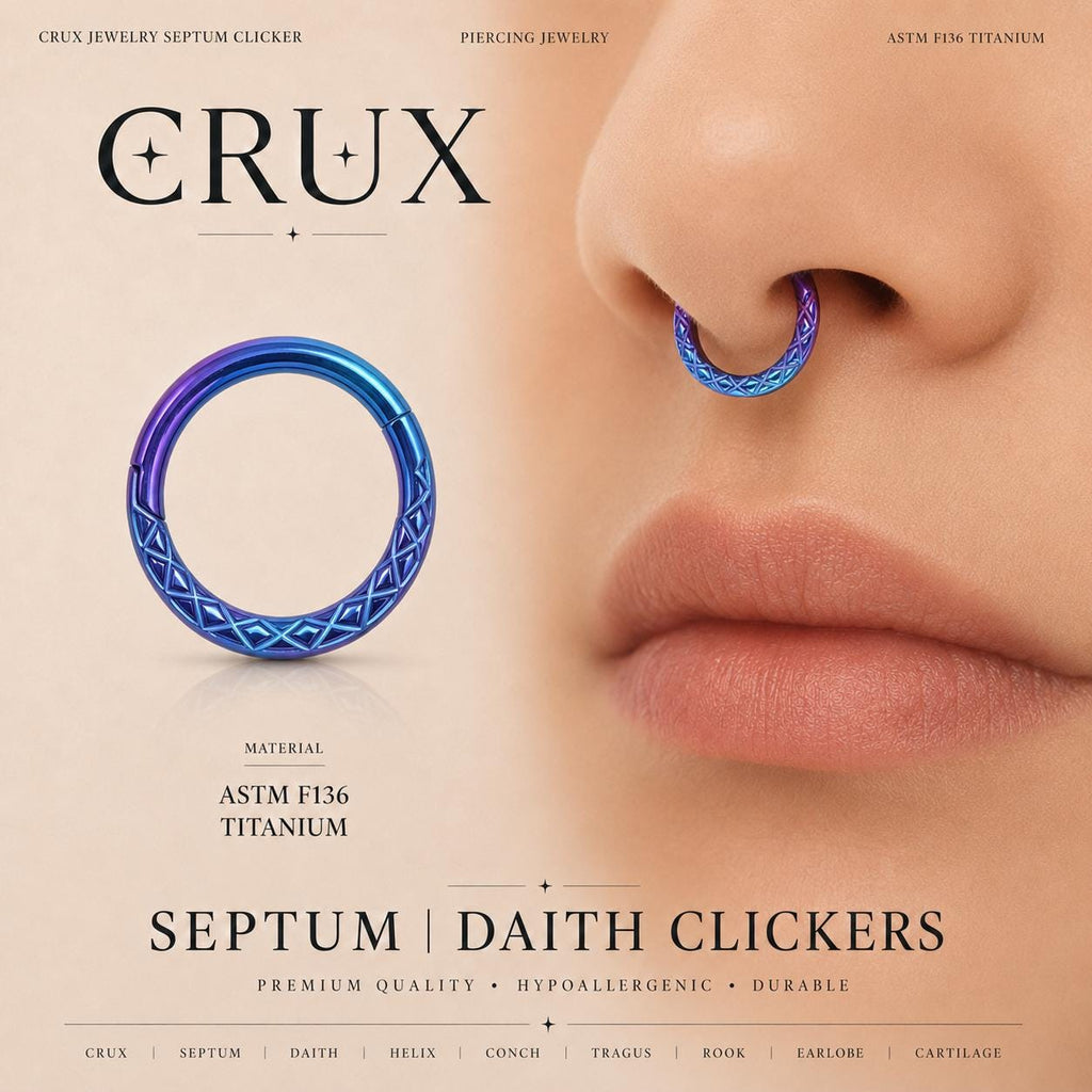 ASTM F136 Titanium Faceted Rainbow Septum Ring｜16G Hinged Clicker｜Iridescent Daith Jewelry｜Hypoallergenic｜Helix Conch Rook