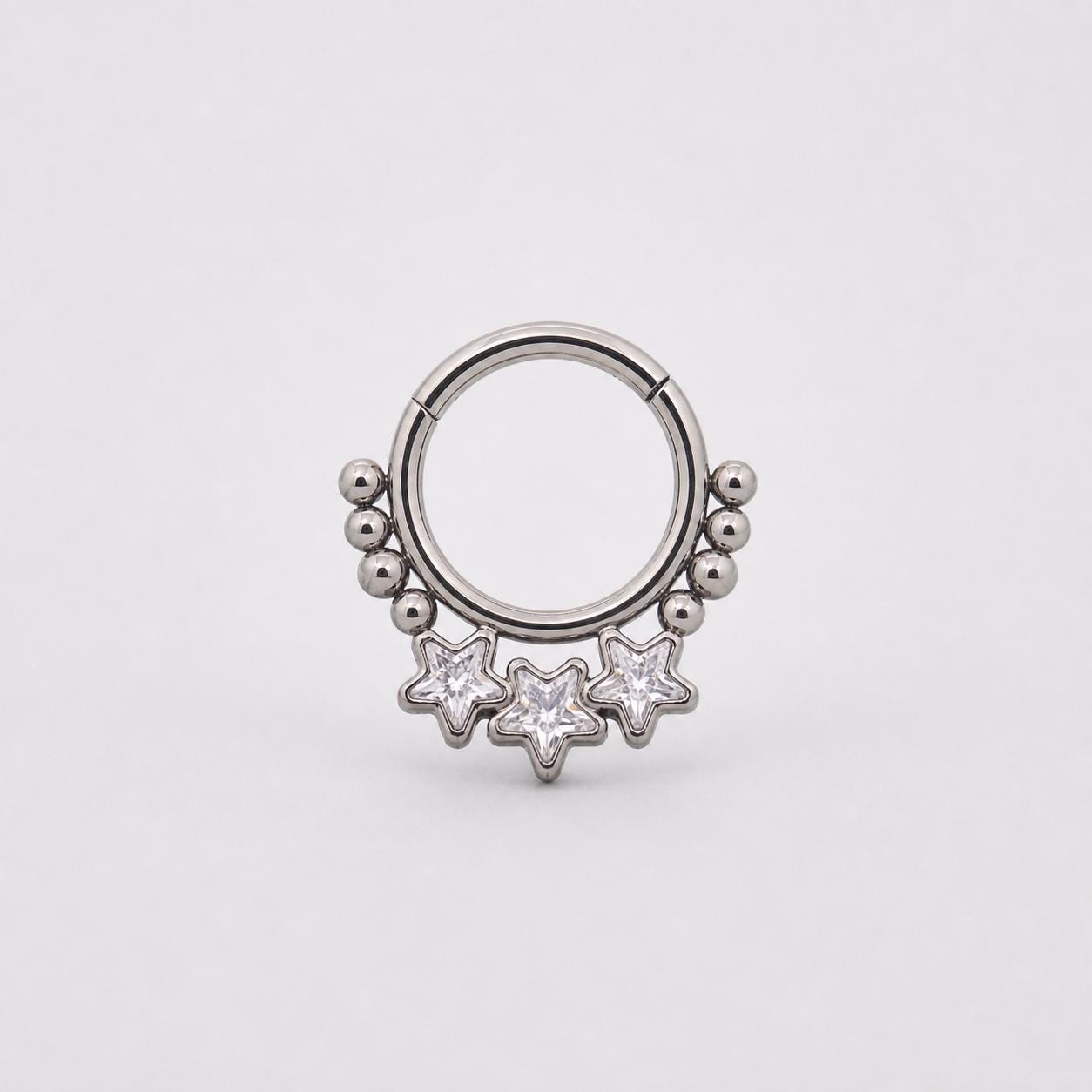 ASTM F136 Titanium Triple Star Septum Ring｜16G Hinged Clicker｜Sparkling CZ Daith Jewelry｜Hypoallergenic｜Helix Conch Rook - Image 6