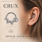 ASTM F136 Titanium Snake Septum Ring｜16G Hinged Clicker｜Sparkling CZ Serpent Daith Jewelry｜Hypoallergenic｜Helix Conch Rook