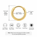 ASTM F136 Titanium Chunky Gold Septum Ring｜16G Hinged Clicker｜Minimalist Hoop Daith Jewelry｜Hypoallergenic｜Helix Conch Rook - Image 8