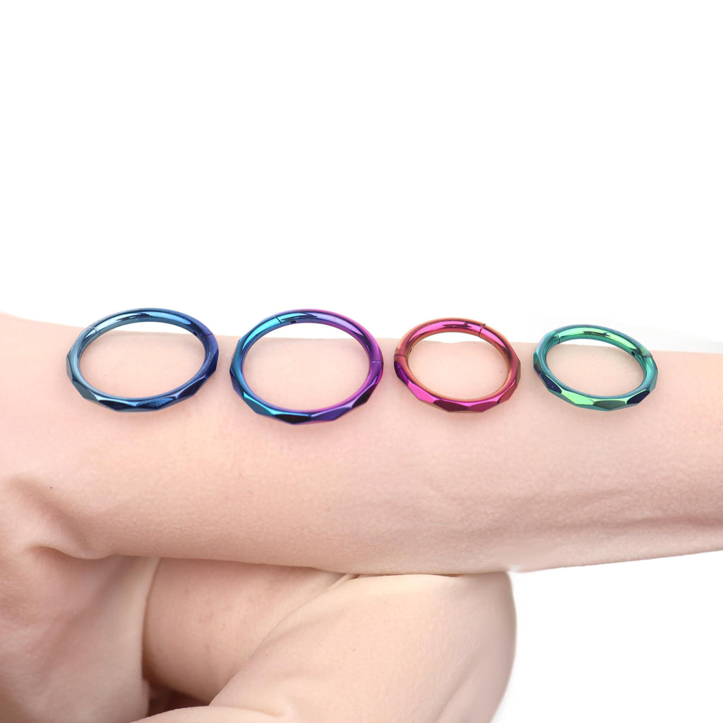 ASTM F136 Titanium Faceted Rainbow Septum Ring｜16G Hinged Clicker｜Geometric Daith Jewelry｜Hypoallergenic｜Helix Conch Rook - Image 3