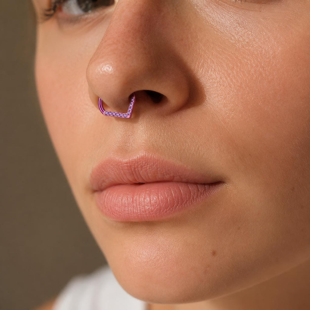 ASTM F136 Titanium CZ Teardrop Septum Ring｜16G Hinged Clicker｜Colorful Daith Jewelry｜Hypoallergenic｜Helix Conch Rook - Image 2