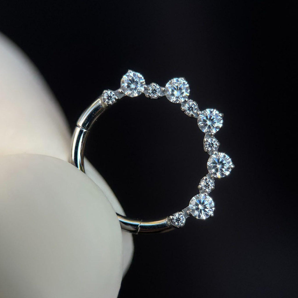 ASTM F136 Titanium Graduated CZ Septum Ring｜16G Hinged Clicker｜Sparkling Daith Jewelry｜Hypoallergenic｜Helix Conch Rook Cartilage - Image 4