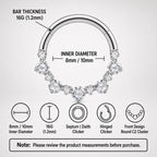 ASTM F136 Titanium Graduated CZ Septum Ring｜16G Hinged Clicker｜Sparkling Daith Jewelry｜Hypoallergenic｜Helix Conch Rook Cartilage - Image 7