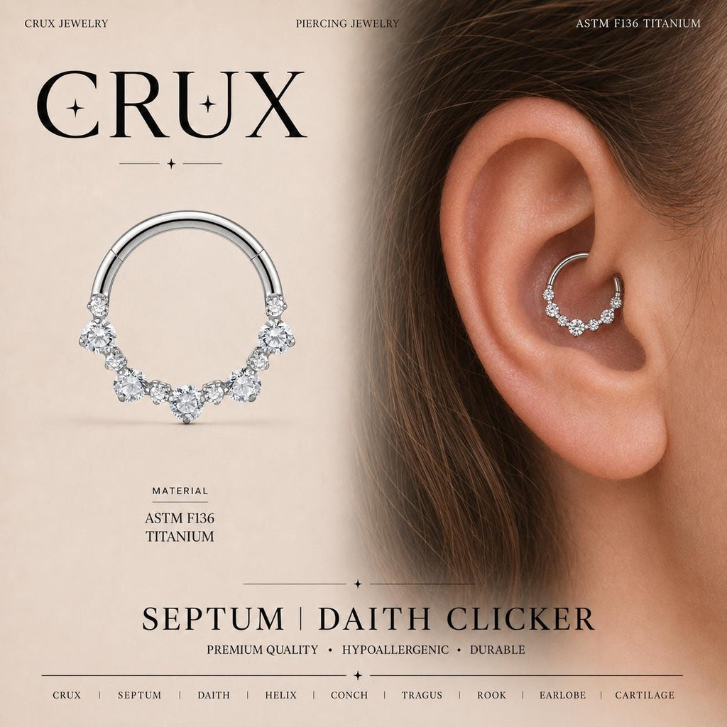ASTM F136 Titanium Graduated CZ Septum Ring｜16G Hinged Clicker｜Sparkling Daith Jewelry｜Hypoallergenic｜Helix Conch Rook Cartilage