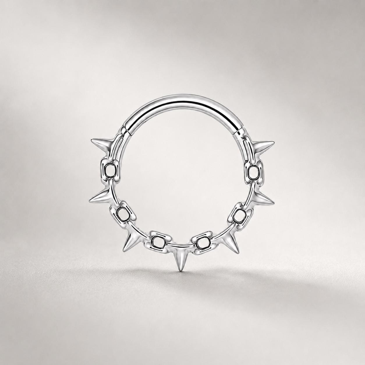 ASTM F136 Titanium Thorn Spike Septum Ring｜16G Hinged Clicker｜Gothic Daith Jewelry｜Hypoallergenic｜Helix Conch Rook Cartilage - Image 4