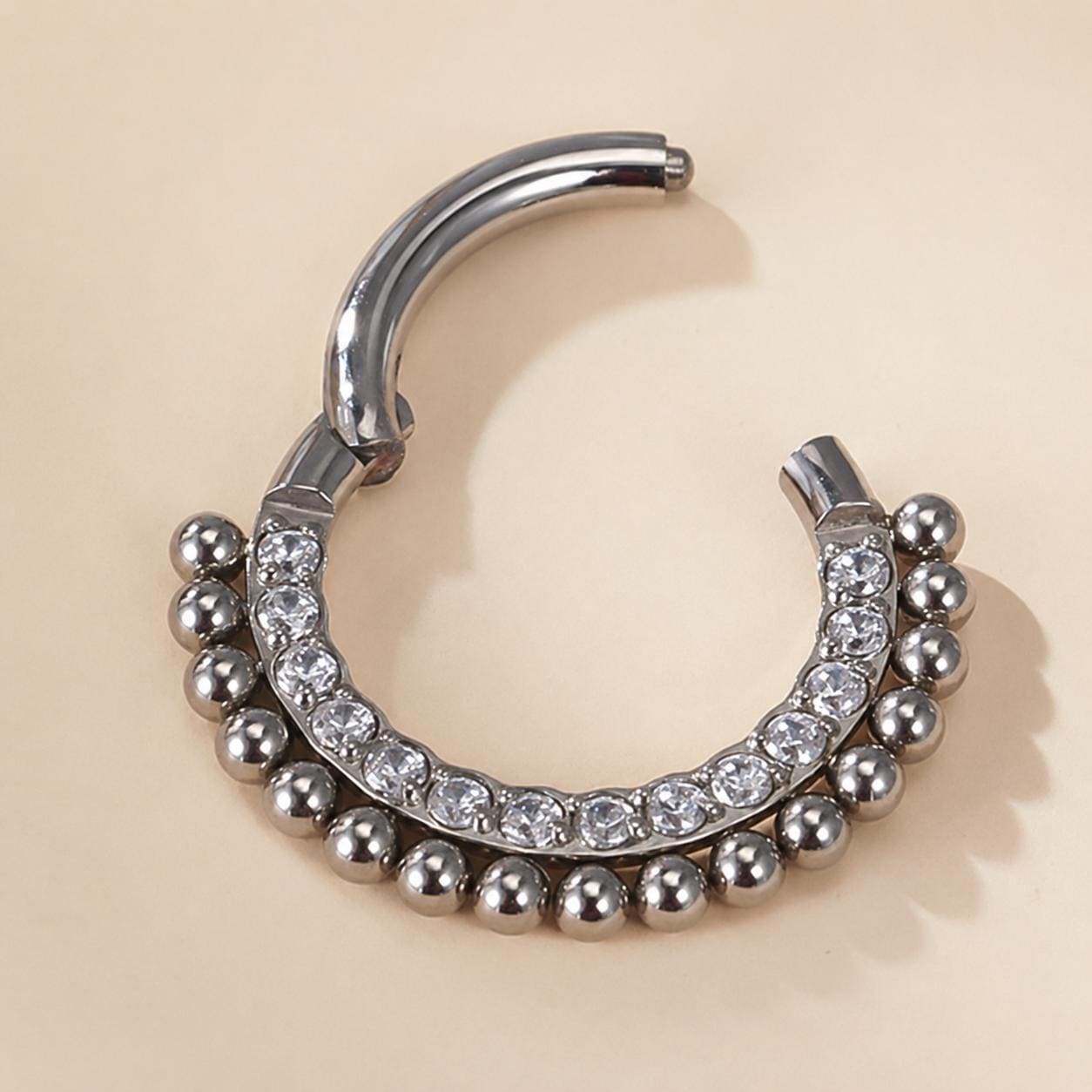 ASTM F136 Titanium Beaded CZ Septum Ring｜16G Hinged Clicker｜Sparkling Daith Jewelry｜Hypoallergenic｜Helix Conch Rook Cartilage - Image 7