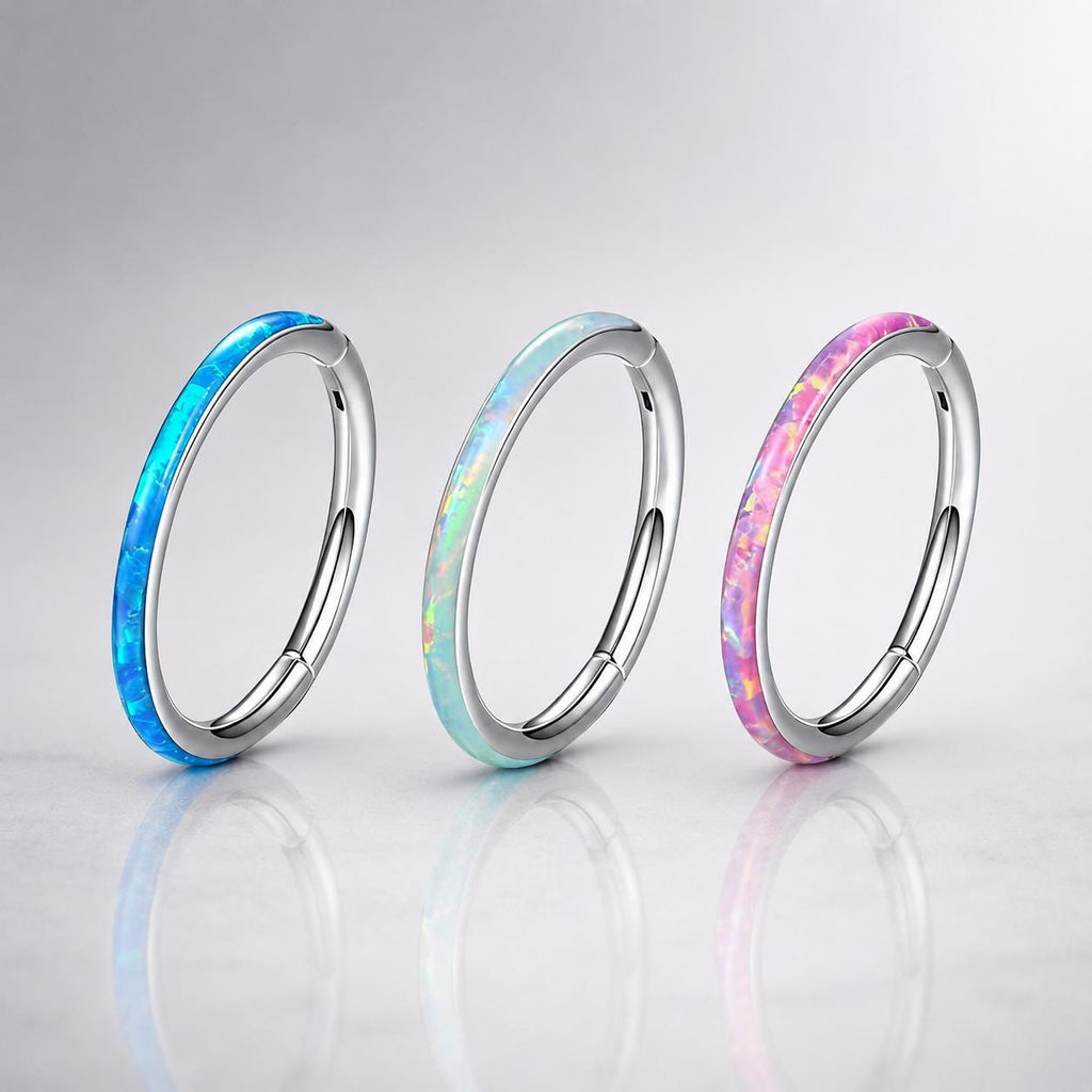 ASTM F136 Titanium Opal Septum Ring｜16G Hinged Clicker｜Colorful Opal Daith Jewelry｜Hypoallergenic｜Helix Conch Rook Cartilage - Image 5