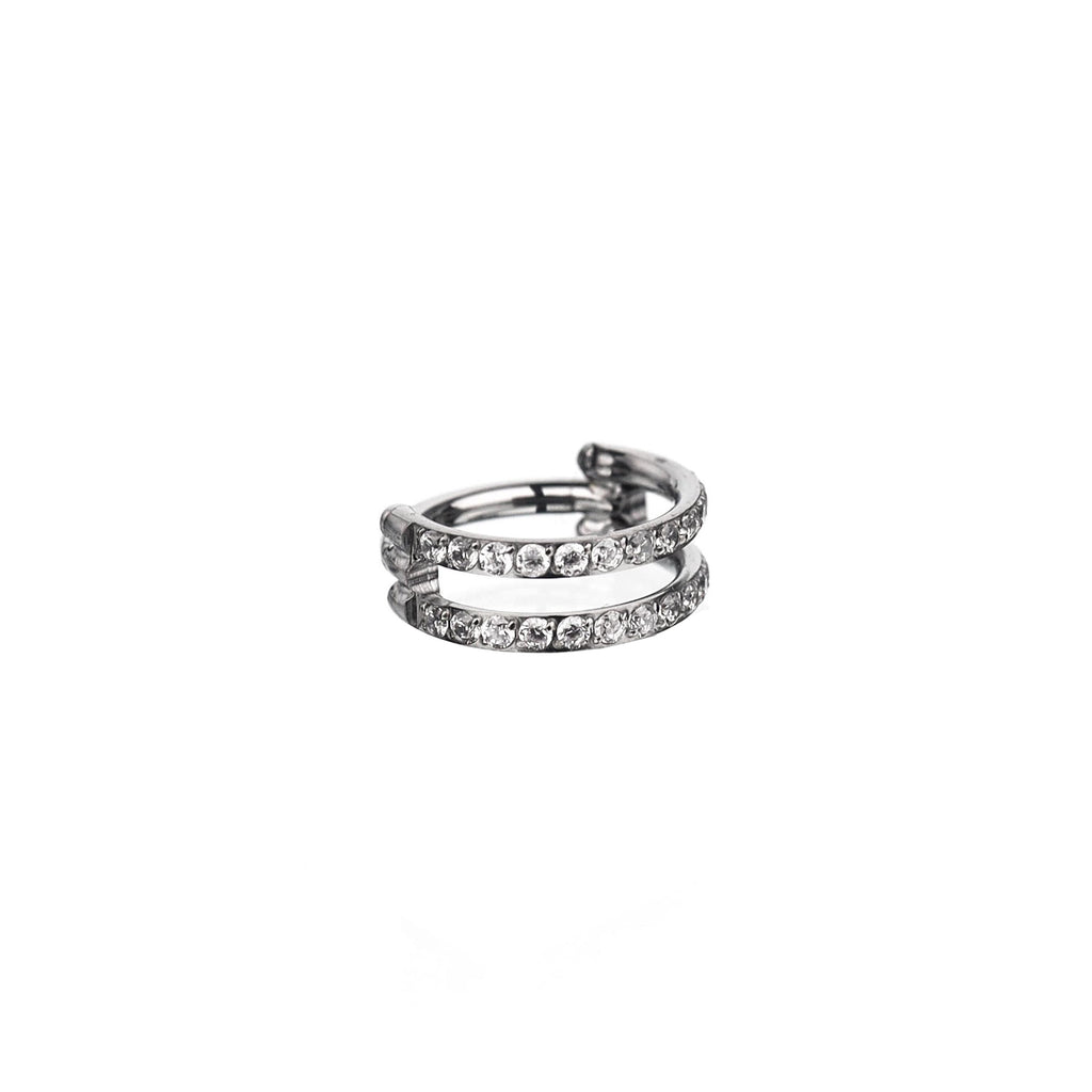 ASTM F136 Titanium Double Row CZ Septum Ring｜16G Hinged Clicker｜Sparkling Daith Jewelry｜Hypoallergenic｜Helix Conch Rook Cartilage - Image 5