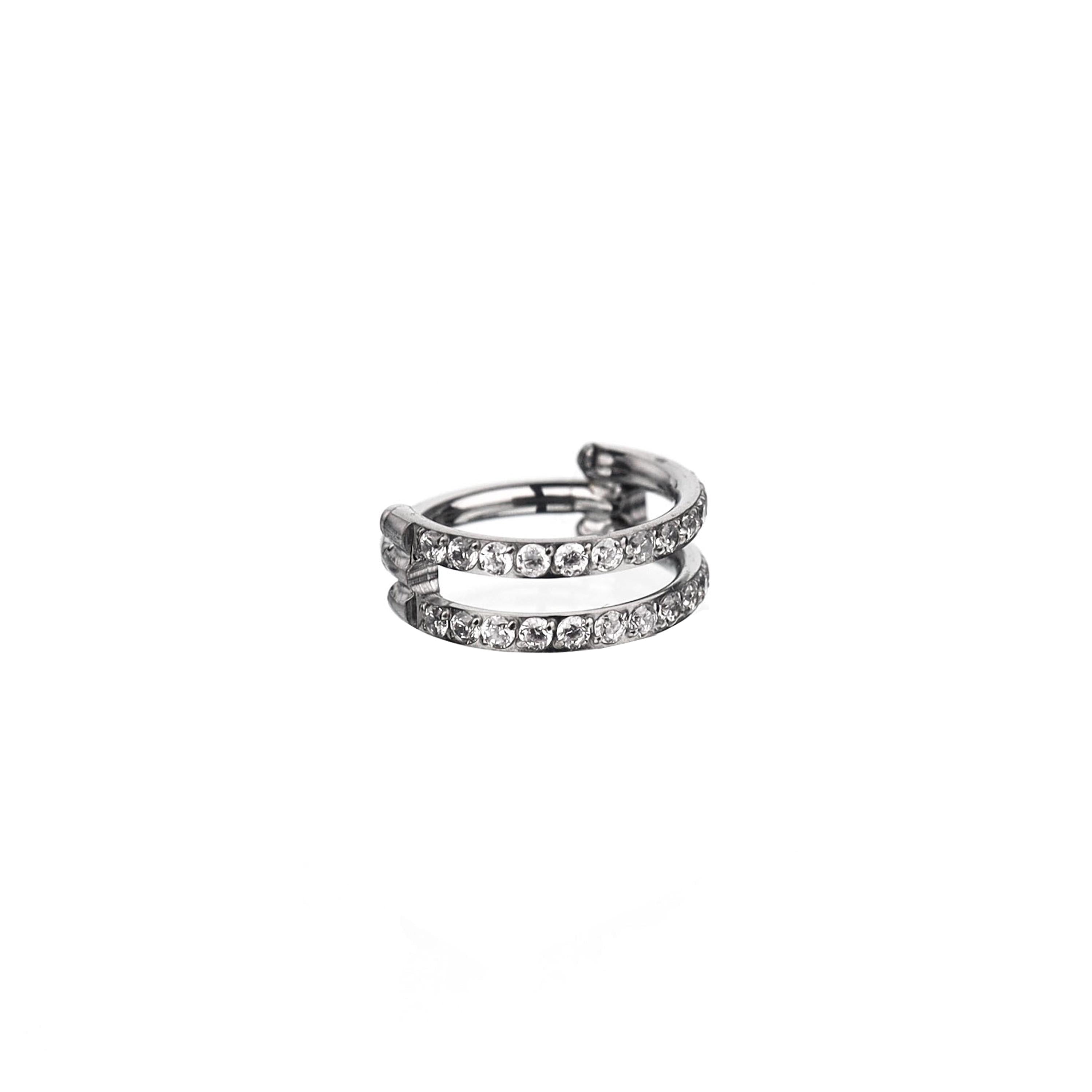 ASTM F136 Titanium Double Row CZ Septum Ring｜16G Hinged Clicker｜Sparkling Daith Jewelry｜Hypoallergenic｜Helix Conch Rook Cartilage - Image 5