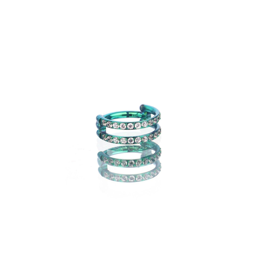 ASTM F136 Titanium Double Row CZ Septum Ring｜16G Hinged Clicker｜Sparkling Daith Jewelry｜Hypoallergenic｜Helix Conch Rook Cartilage - Image 7