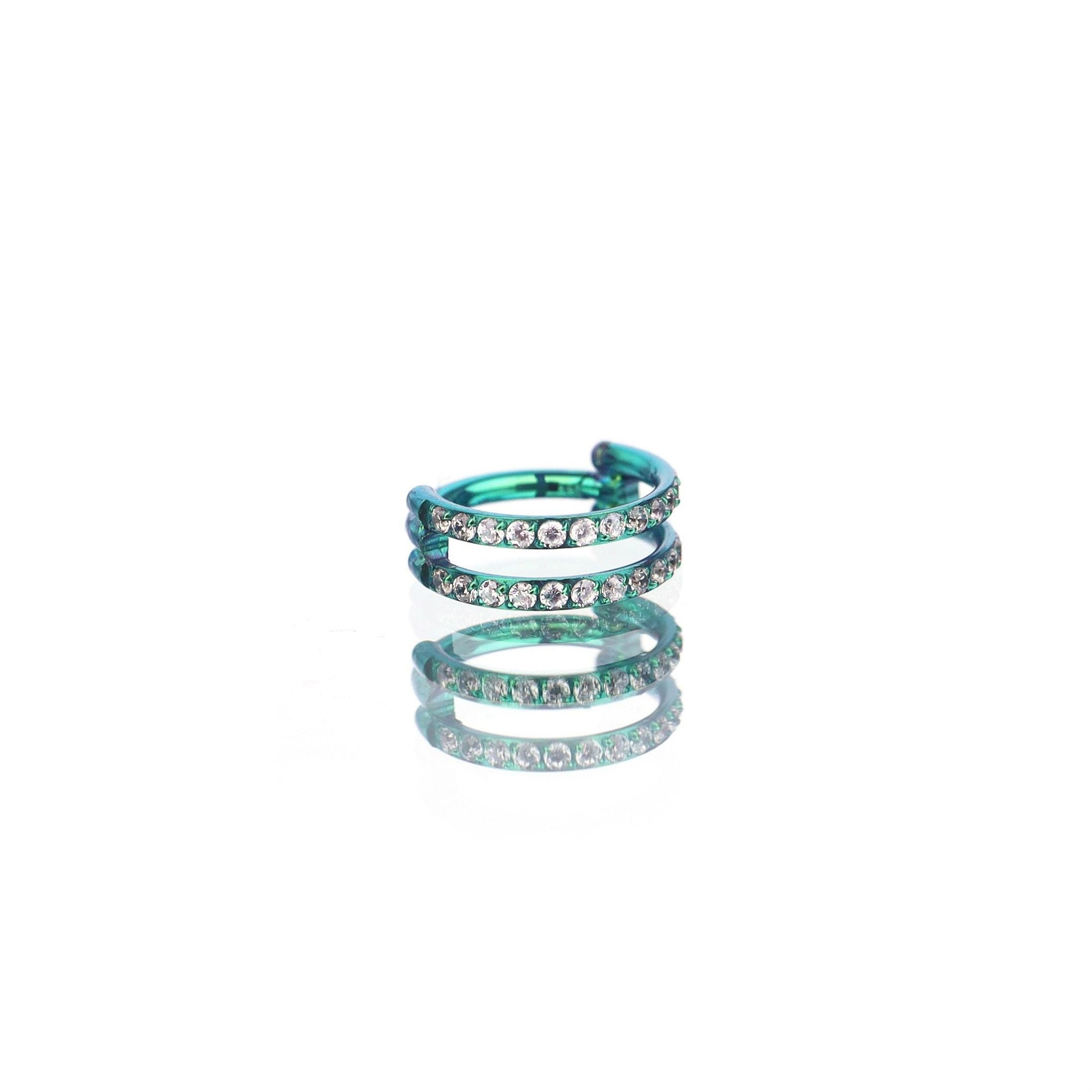ASTM F136 Titanium Double Row CZ Septum Ring｜16G Hinged Clicker｜Sparkling Daith Jewelry｜Hypoallergenic｜Helix Conch Rook Cartilage - Image 7