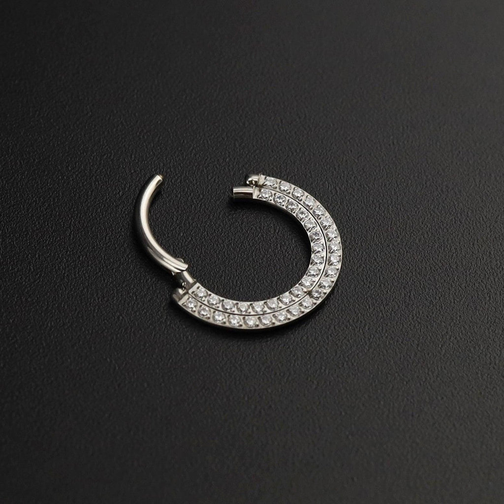 ASTM F136 Titanium Pavé CZ Septum Ring｜16G Double Row Hinged Clicker｜Sparkling Daith Jewelry｜Hypoallergenic｜Helix Conch Rook Cartilage - Image 6