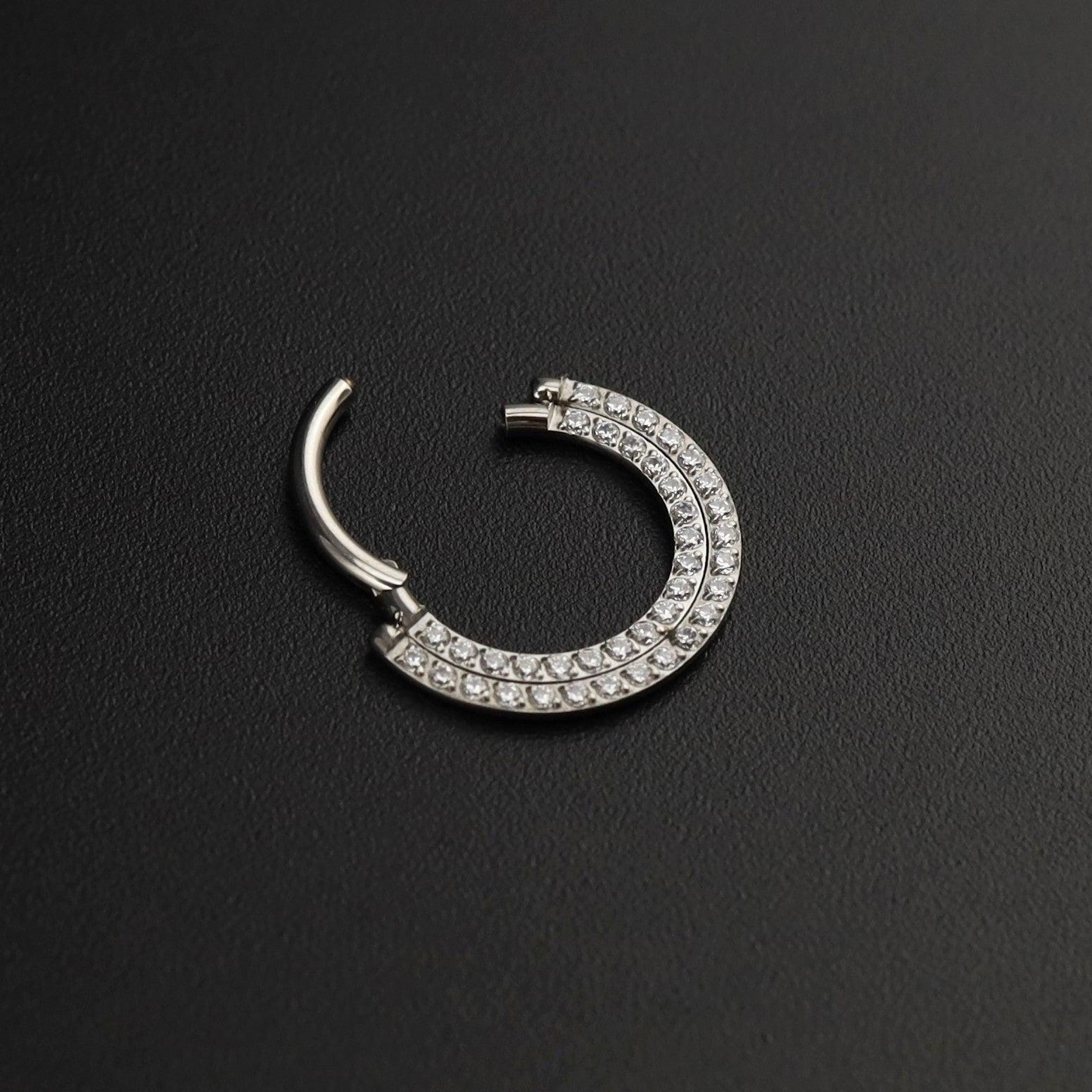 ASTM F136 Titanium Pavé CZ Septum Ring｜16G Double Row Hinged Clicker｜Sparkling Daith Jewelry｜Hypoallergenic｜Helix Conch Rook Cartilage - Image 6