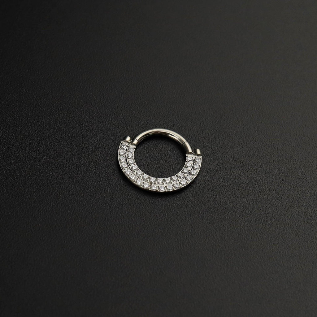 ASTM F136 Titanium Pavé CZ Septum Ring｜16G Double Row Hinged Clicker｜Sparkling Daith Jewelry｜Hypoallergenic｜Helix Conch Rook Cartilage - Image 7