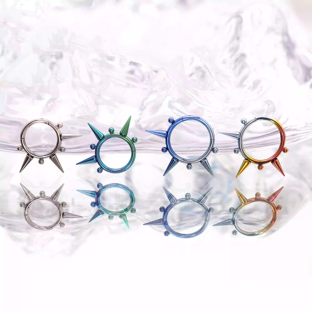 ASTM F136 Titanium Spike & Ball Septum Ring｜16G Hinged Clicker｜Punk Daith Jewelry｜Hypoallergenic｜Helix Conch Rook Cartilage - Image 3