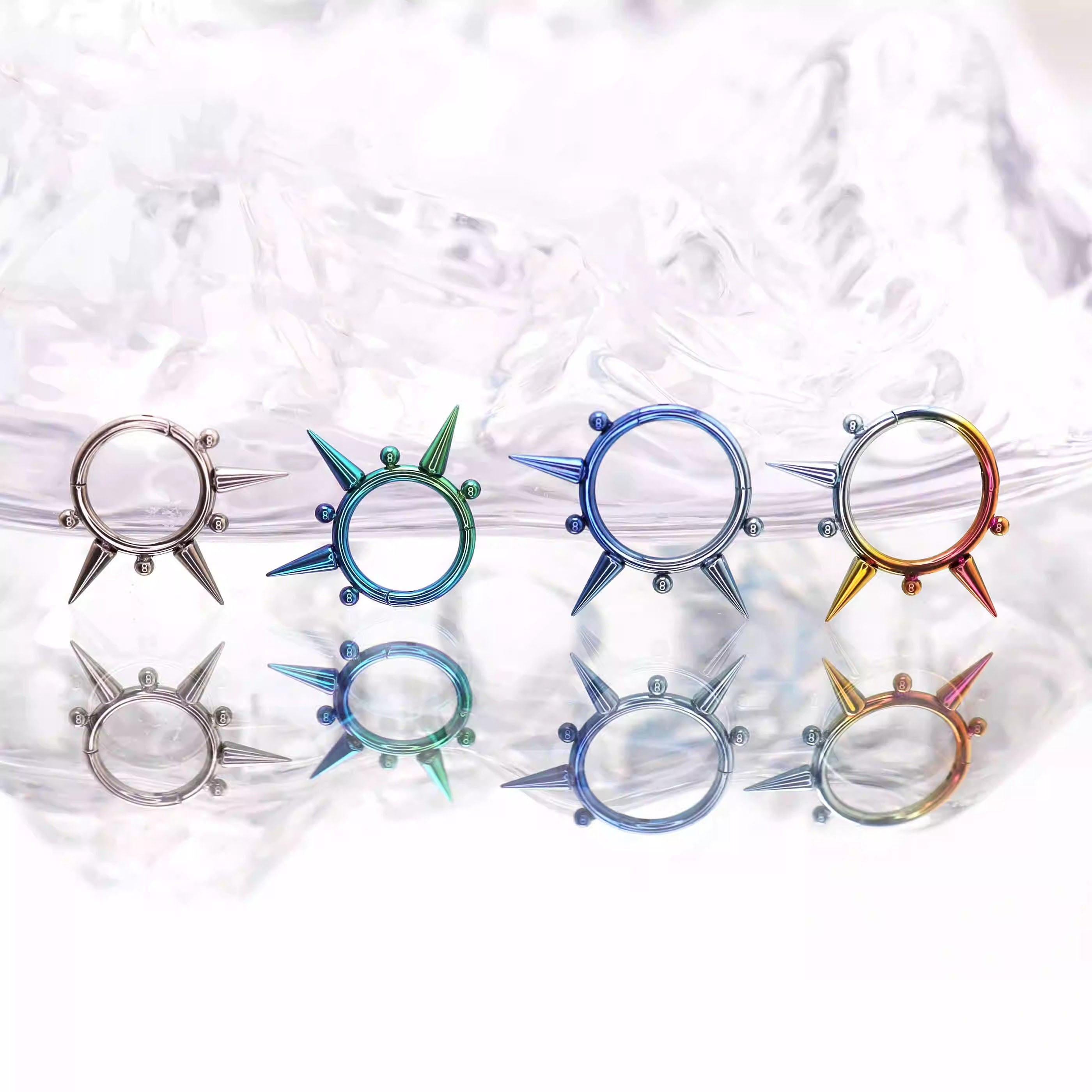 ASTM F136 Titanium Spike & Ball Septum Ring｜16G Hinged Clicker｜Punk Daith Jewelry｜Hypoallergenic｜Helix Conch Rook Cartilage - Image 3