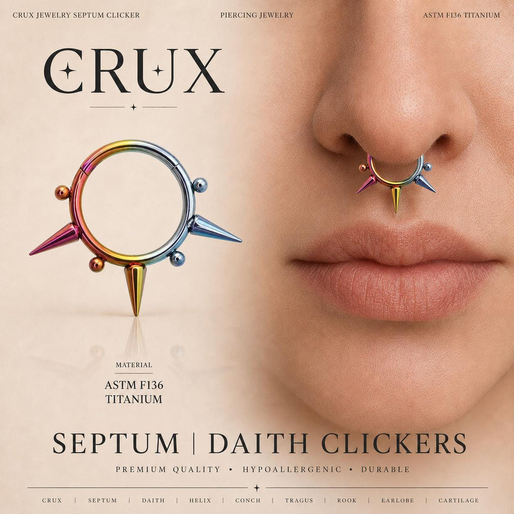 ASTM F136 Titanium Spike & Ball Septum Ring｜16G Hinged Clicker｜Punk Daith Jewelry｜Hypoallergenic｜Helix Conch Rook Cartilage