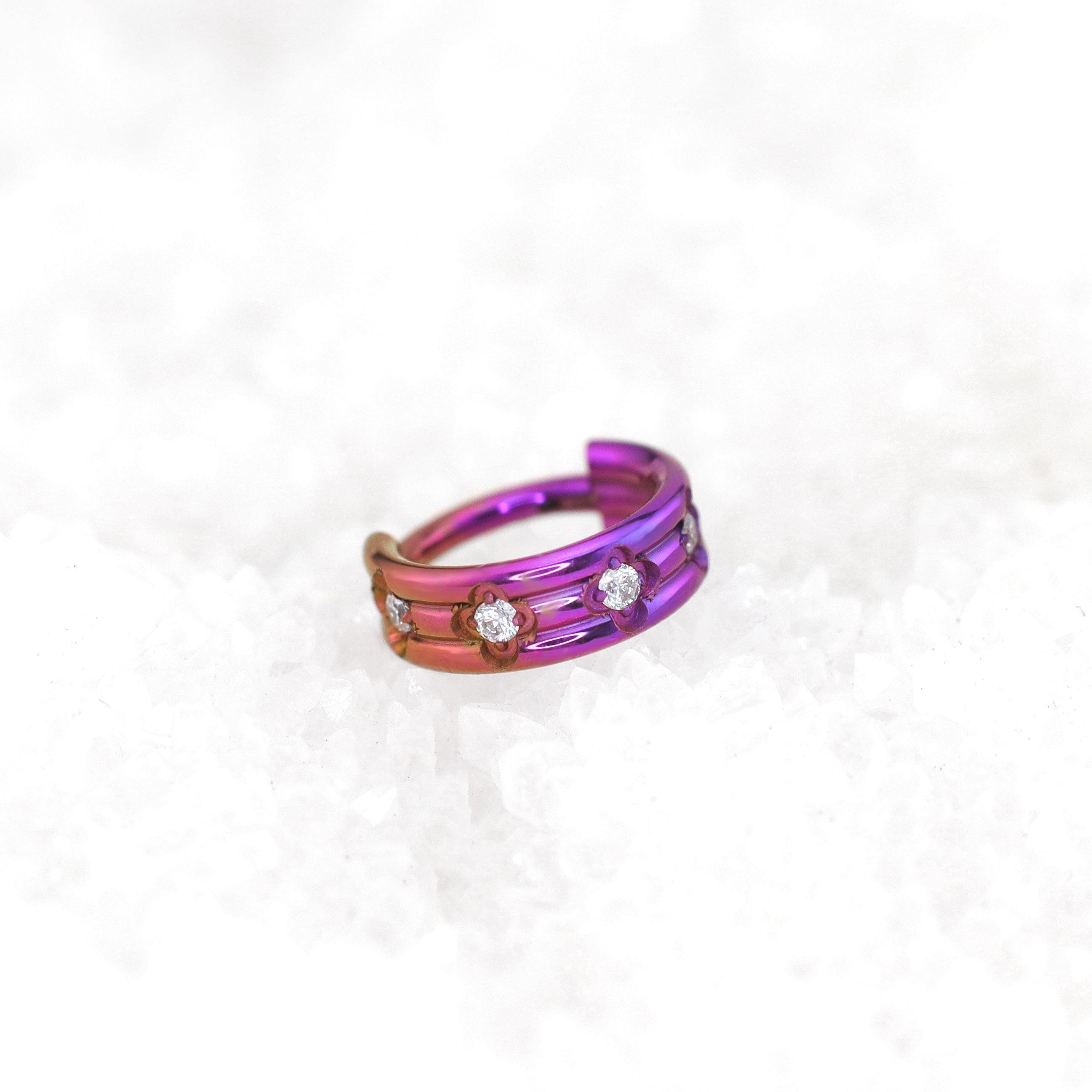 ASTM F136 Titanium Four-Leaf Clover Septum Ring｜16G Hinged Clicker｜Sparkling CZ Daith Jewelry｜Hypoallergenic｜Helix Conch Rook Cartilage - Image 6