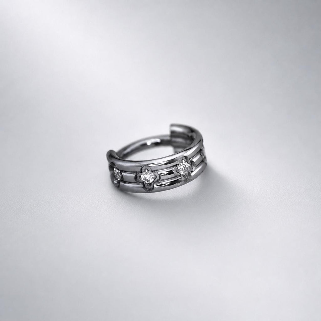 ASTM F136 Titanium Four-Leaf Clover Septum Ring｜16G Hinged Clicker｜Sparkling CZ Daith Jewelry｜Hypoallergenic｜Helix Conch Rook Cartilage - Image 10