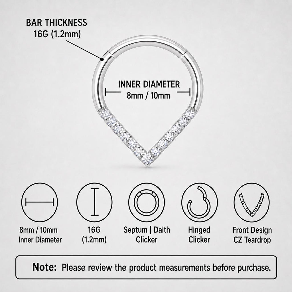 ASTM F136 Titanium CZ Teardrop Septum Ring｜16G Hinged Clicker｜Colorful Daith Jewelry｜Hypoallergenic｜Helix Conch Rook - Image 8
