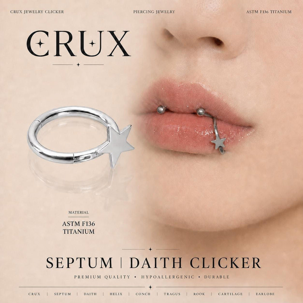 ASTM F136 Titanium Star & Cross Septum Ring｜16G Hinged Clicker｜Minimalist Daith Jewelry｜Hypoallergenic｜Helix Conch Rook Cartilage