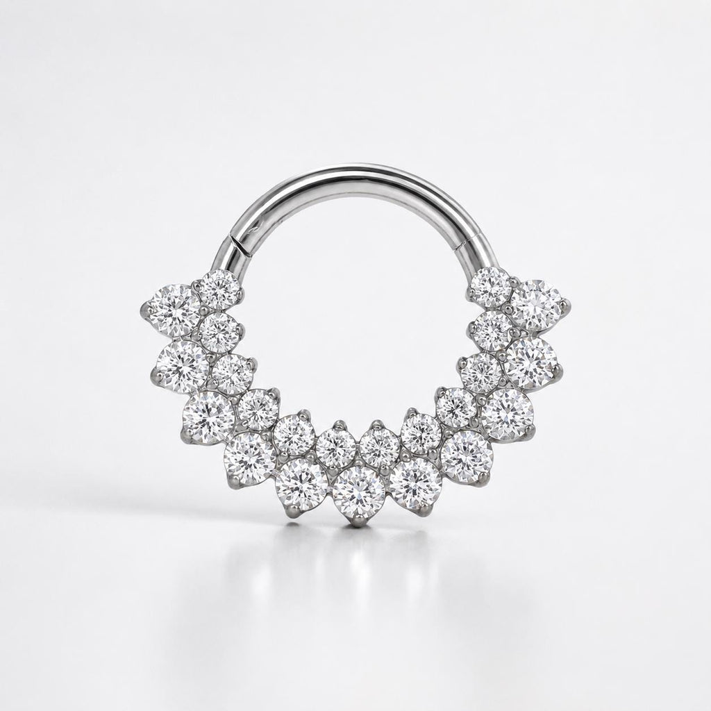 ASTM F136 Titanium Rainbow CZ Septum Ring｜16G Double Row Hinged Clicker｜Sparkling Daith Jewelry｜Hypoallergenic｜Helix Conch Rook Cartilage - Image 6