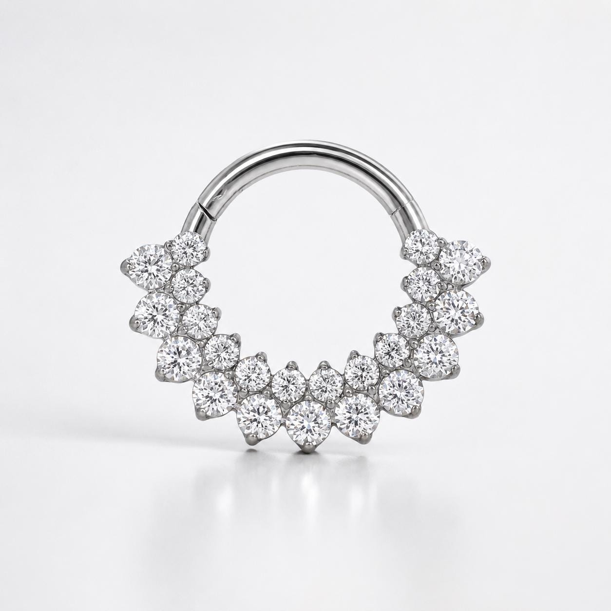 ASTM F136 Titanium Rainbow CZ Septum Ring｜16G Double Row Hinged Clicker｜Sparkling Daith Jewelry｜Hypoallergenic｜Helix Conch Rook Cartilage - Image 6
