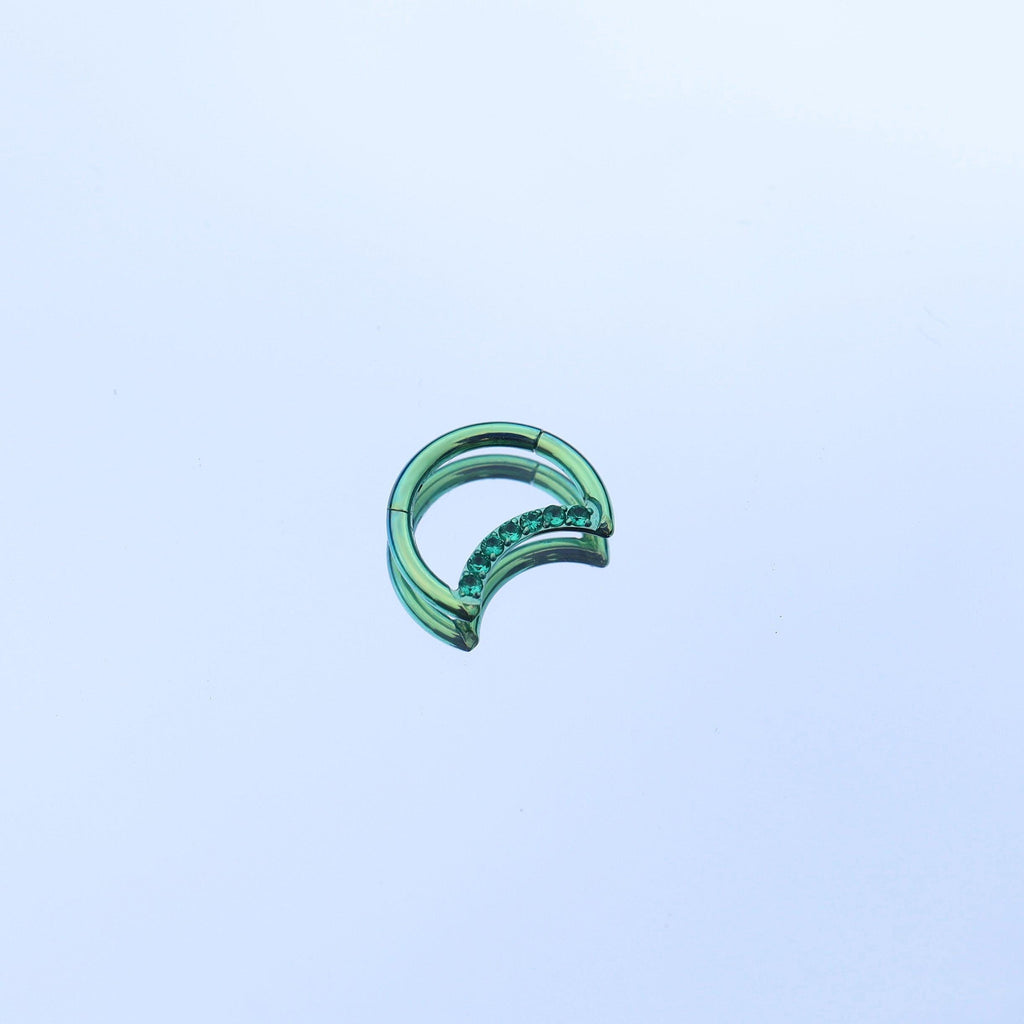 ASTM F136 Titanium Crescent Moon Septum Ring｜16G Hinged Clicker｜Sparkling CZ Daith Jewelry｜Hypoallergenic｜Helix Conch Rook Cartilage - Image 4