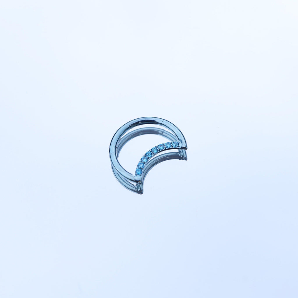 ASTM F136 Titanium Crescent Moon Septum Ring｜16G Hinged Clicker｜Sparkling CZ Daith Jewelry｜Hypoallergenic｜Helix Conch Rook Cartilage - Image 6