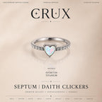 ASTM F136 Titanium Opal Heart Septum Ring｜16G Hinged Clicker｜Sparkling CZ Daith Jewelry｜Hypoallergenic｜Helix Conch Rook Cartilage