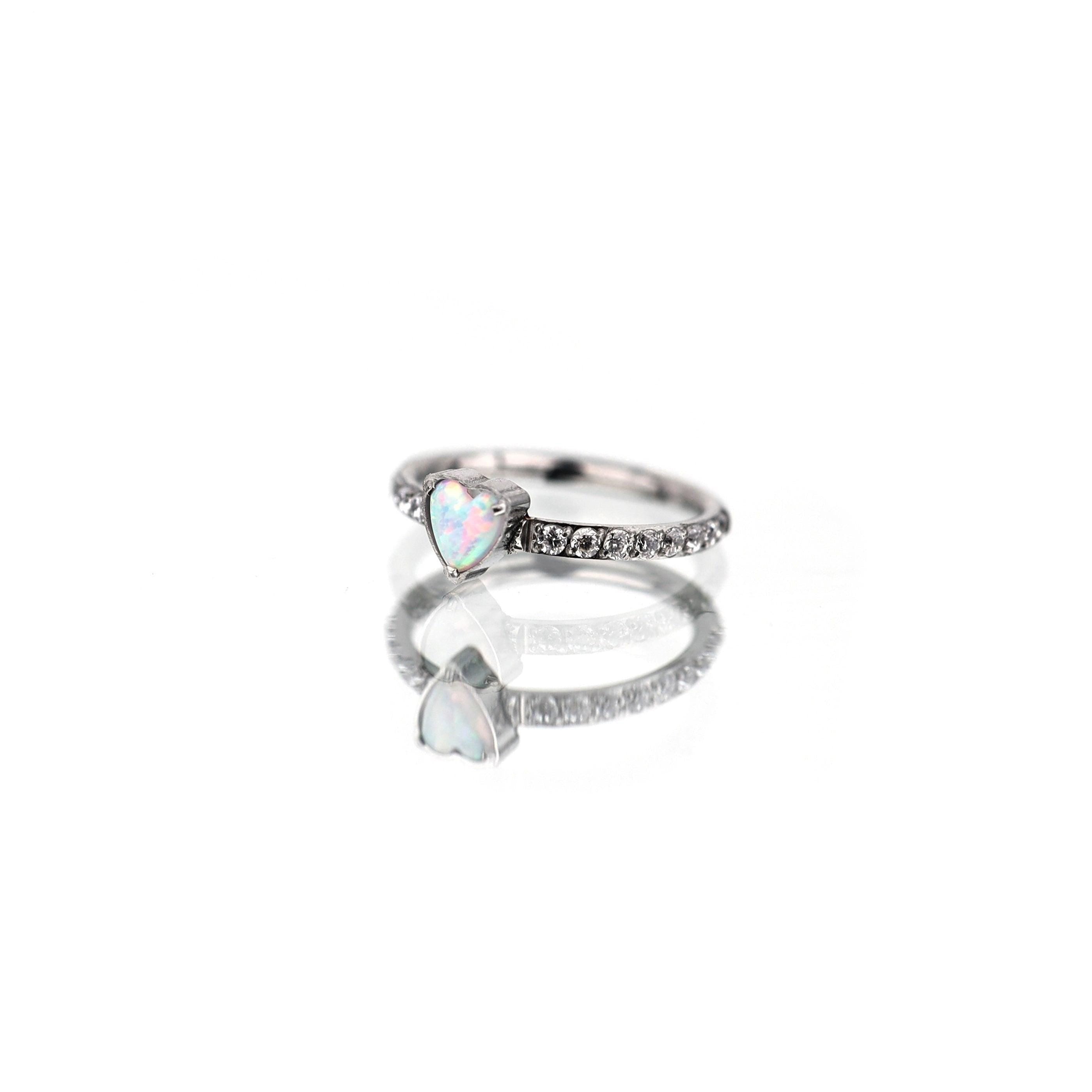 ASTM F136 Titanium Opal Heart Septum Ring｜16G Hinged Clicker｜Sparkling CZ Daith Jewelry｜Hypoallergenic｜Helix Conch Rook Cartilage - Image 6