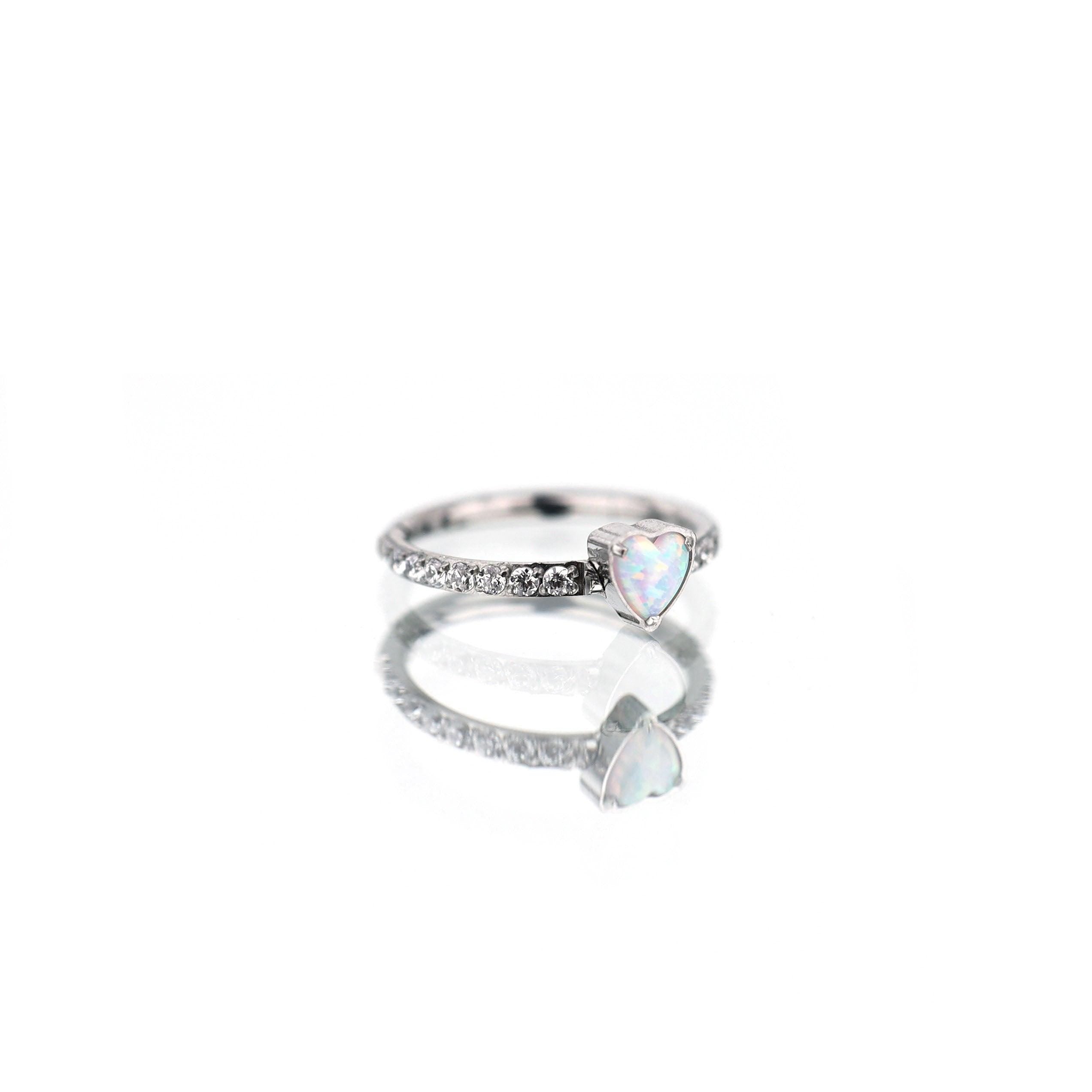 ASTM F136 Titanium Opal Heart Septum Ring｜16G Hinged Clicker｜Sparkling CZ Daith Jewelry｜Hypoallergenic｜Helix Conch Rook Cartilage - Image 4