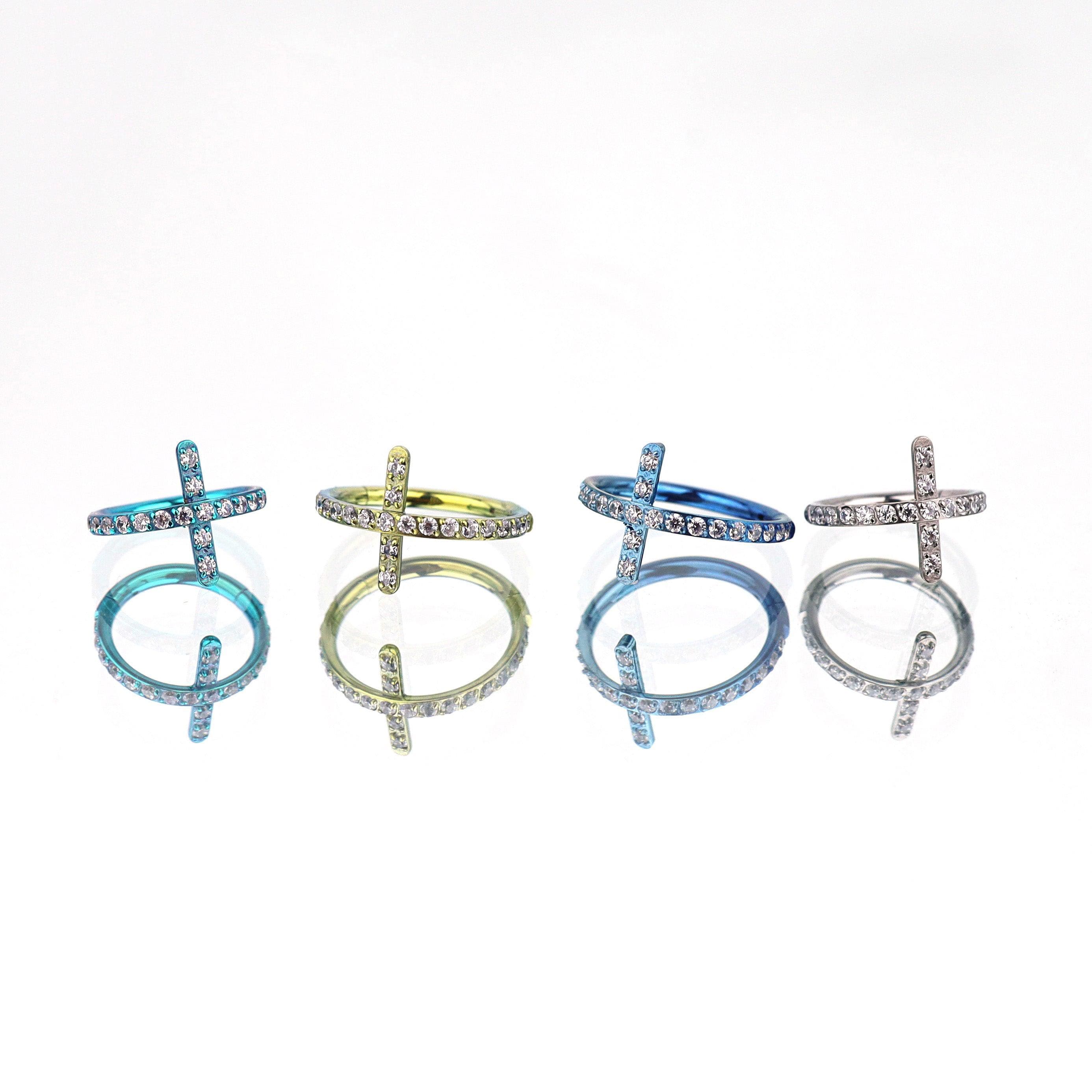ASTM F136 Titanium Cross CZ Septum Ring｜16G Hinged Clicker｜Sparkling X-Shaped Daith Jewelry｜Hypoallergenic｜Helix Conch Rook Cartilage - Image 4