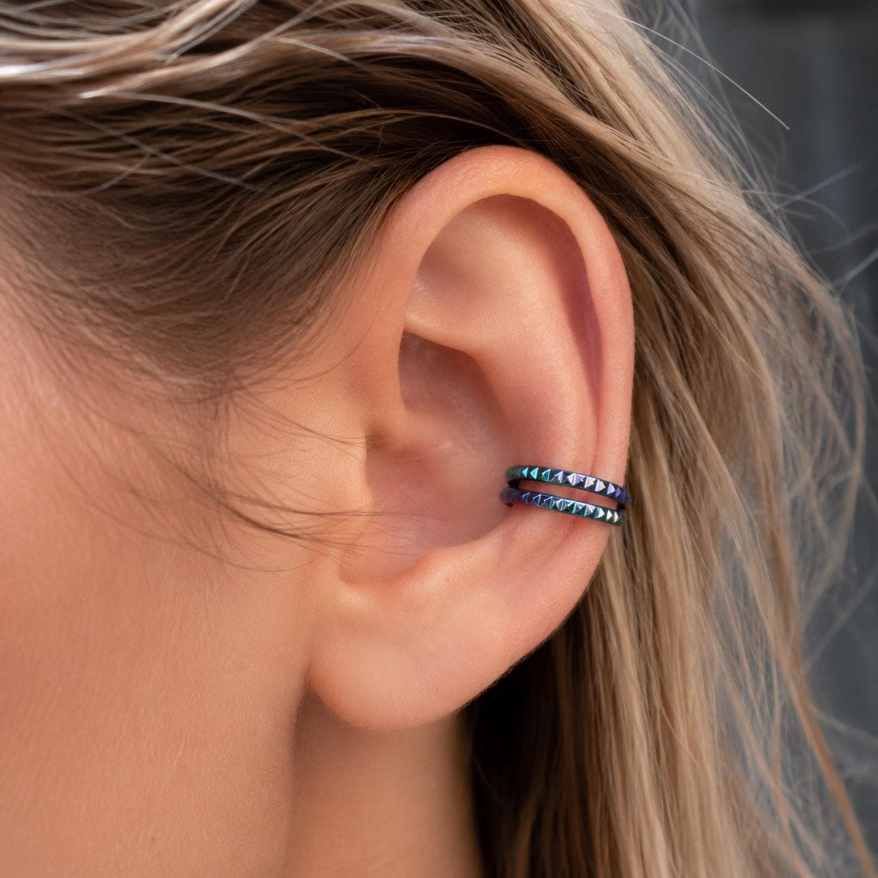 ASTM F136 Titanium Double Hoop Studded Septum Ring｜16G Hinged Clicker｜Punk Daith Jewelry｜Hypoallergenic｜Helix Conch Rook Cartilage - Image 2