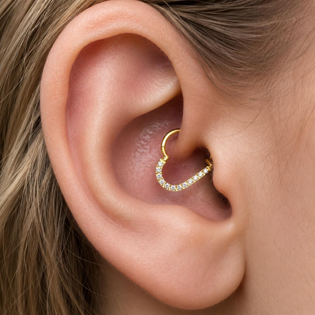 ASTM F136 Titanium CZ Heart Septum Ring｜16G Hinged Clicker｜Sparkling Heart Daith Jewelry｜Hypoallergenic｜Helix Conch Rook - Image 2