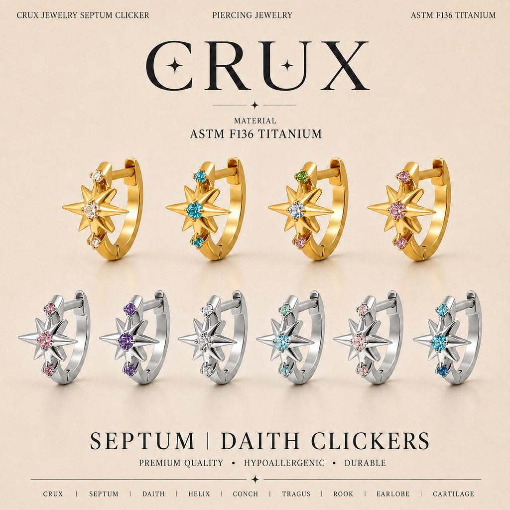 ASTM F136 Titanium Starburst Septum Ring｜16G Hinged Clicker｜Colorful CZ Daith Jewelry｜Helix Conch Rook Cartilage