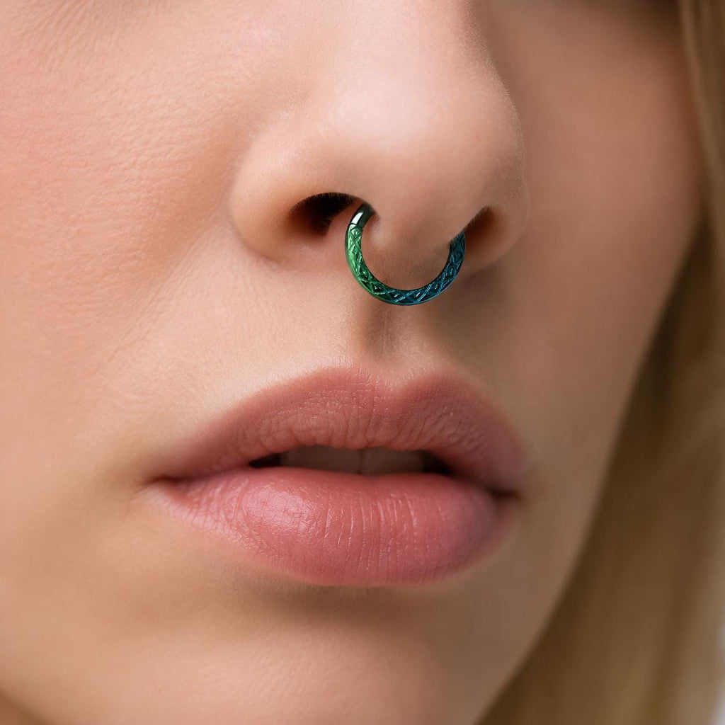 ASTM F136 Titanium Faceted Rainbow Septum Ring｜16G Hinged Clicker｜Iridescent Daith Jewelry｜Hypoallergenic｜Helix Conch Rook - Image 3