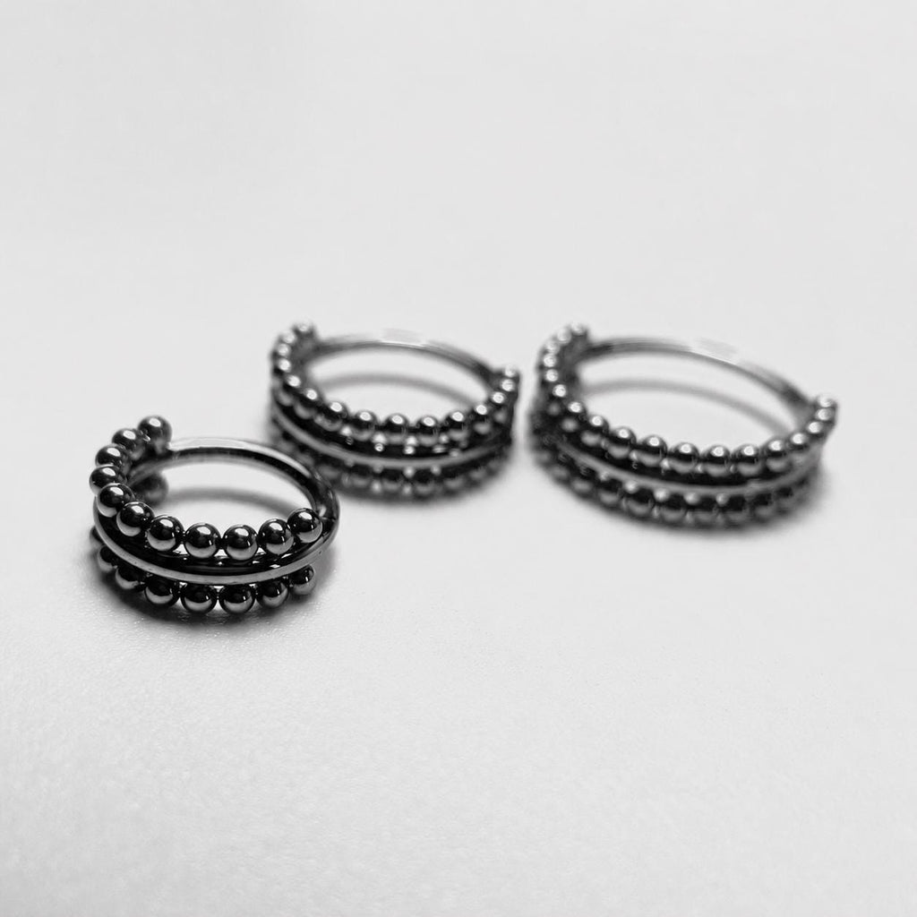 ASTM F136 Titanium Double Hoop Beaded Septum Ring｜16G Hinged Clicker｜Stacked Bead Daith Jewelry｜Hypoallergenic｜Helix Conch Rook Cartilage - Image 4