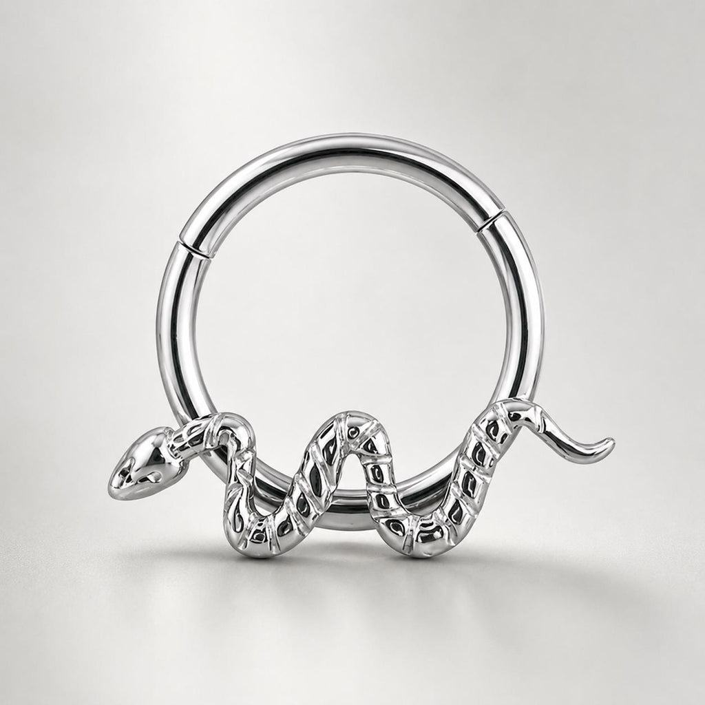 ASTM F136 Titanium Snake Septum Ring｜16G Hinged Clicker｜Serpent Daith Jewelry｜Hypoallergenic｜Helix Conch Rook Cartilage - Image 6