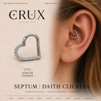 ASTM F136 Titanium CZ Heart Septum Ring｜16G Hinged Clicker｜Sparkling Heart Daith Jewelry｜Hypoallergenic｜Helix Conch Rook