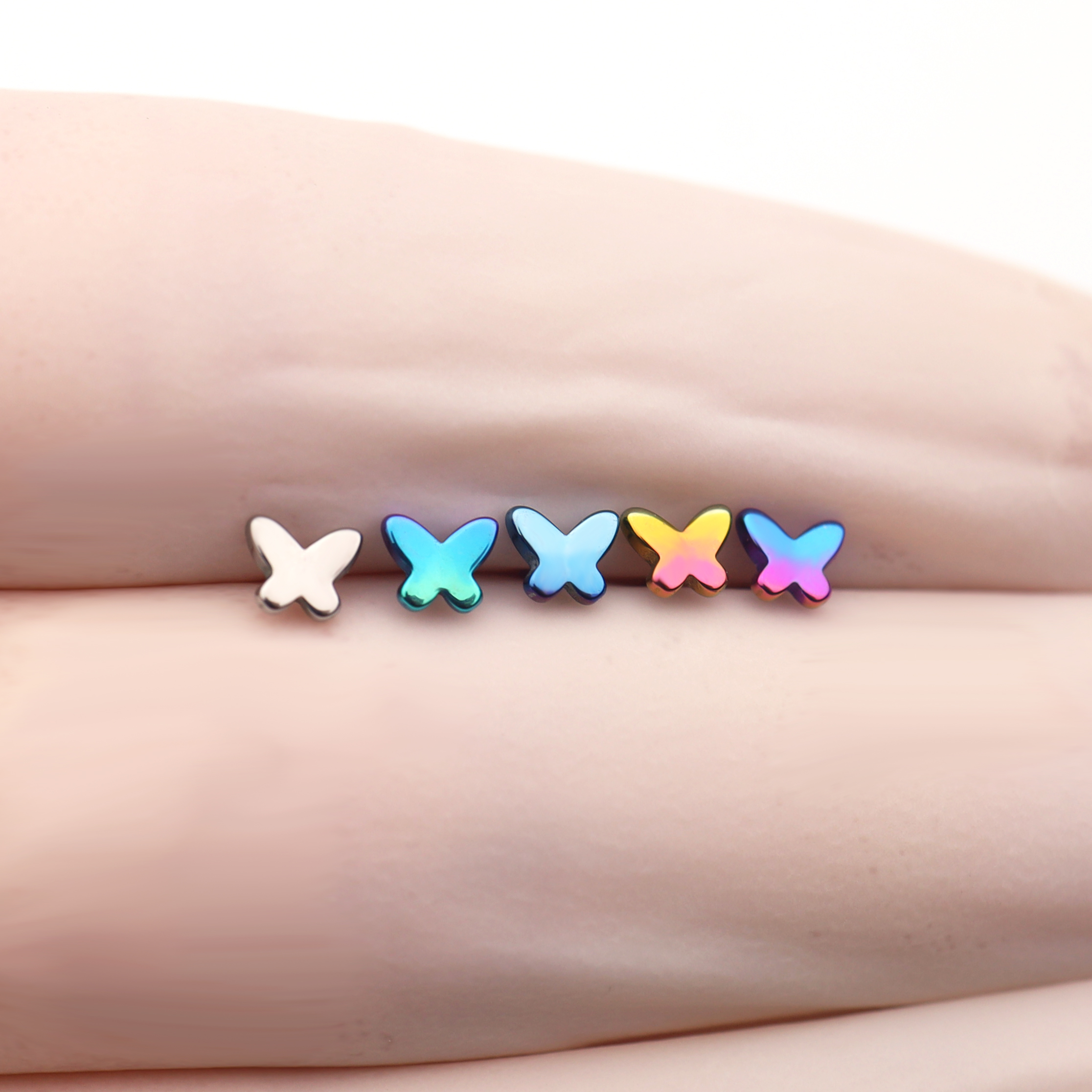 Colorful Gradient Butterfly Titanium - Nose/Ear Stud - Colorful Gradient Butterfly Titanium - Nose/Ear Stud - Sliver / 6 mm by CRUXJEWELRY