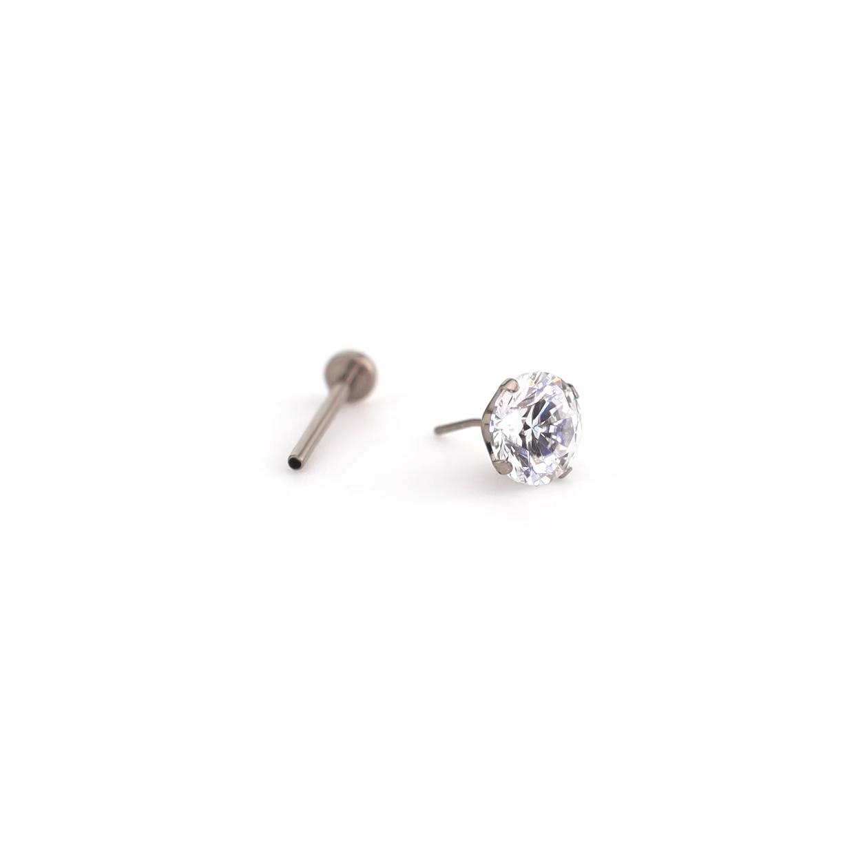 F136 Titanium Flat-Back Studs - F136 Titanium Flat-Back Studs - Radiant White / 3 mm / 6mm by CRUXJEWELRY