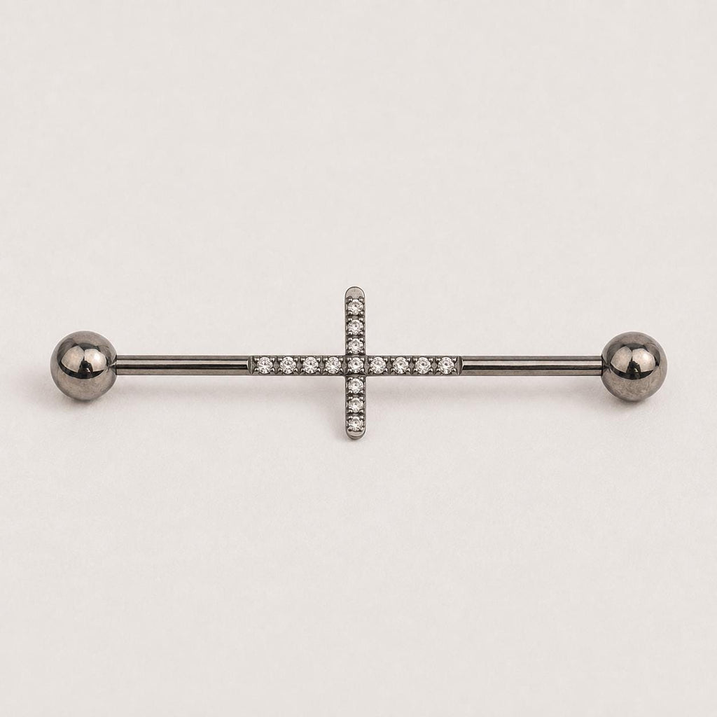 Pavé Cross industrial barbell detail 7