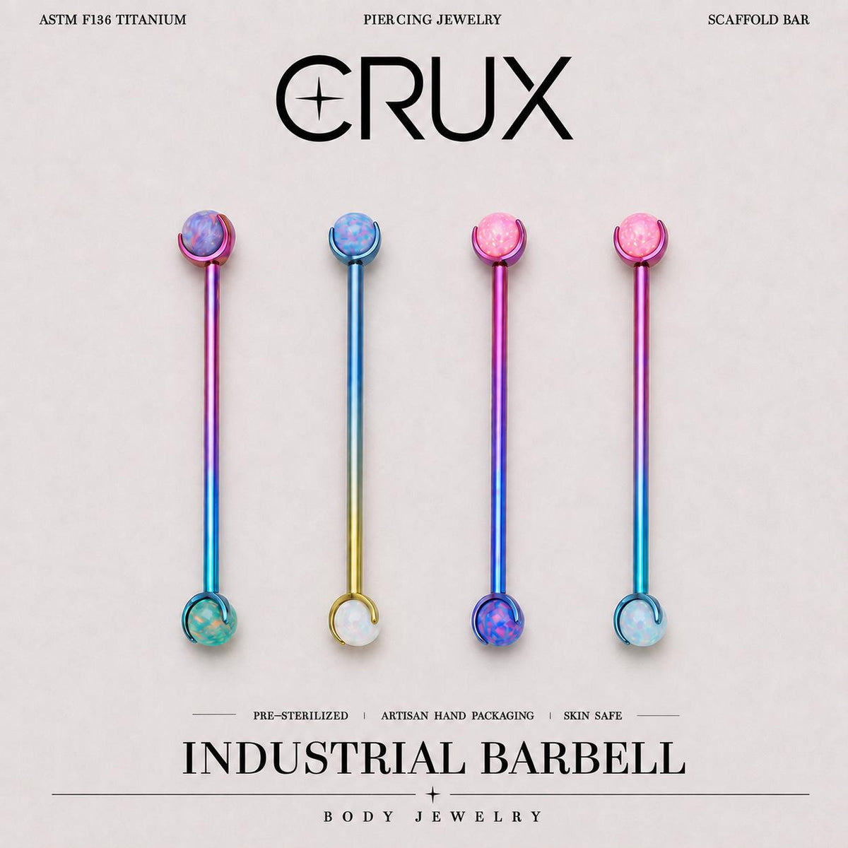 Fire Opal F136 Titanium industrial barbell